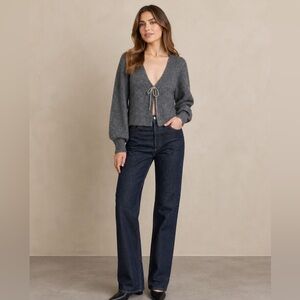 WAYF Lila Crystal Tie Cardigan - Dark Heather